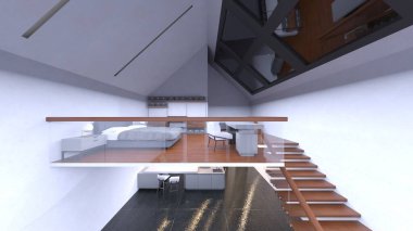 Stüdyonun çatı katlı 3D görüntülemesi