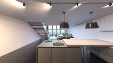 Stüdyonun çatı katlı 3D görüntülemesi