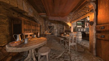 3D rendering of the bar with wooden interior