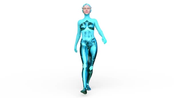 Renderização Cyborg Fêmea Ambulante — Vídeo de Stock