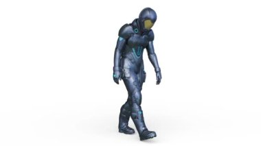 3D rendering of a cyber man walking face down