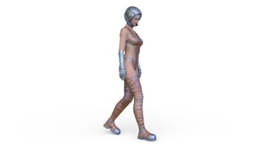 Yüzükoyun yürüyen bir siber kadının 3 boyutlu görüntüsü
