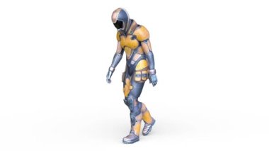 3D rendering of a cyber man walking face down