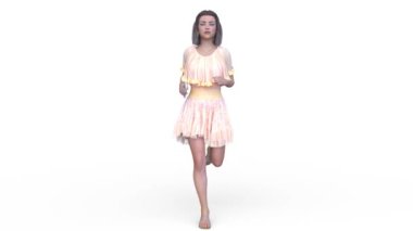 3D rendering of a running woman in mini skirt