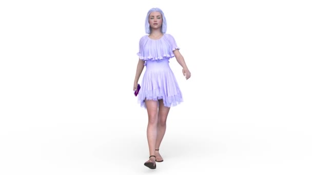 3Dレンダリングの歩行女性でミニスカート — ストック動画