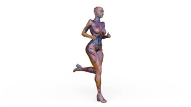 3D rendering of a running female alien