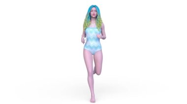 Mayo giymiş koşan bir kadının 3 boyutlu görüntüsü