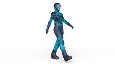 Yürüyen bir siber kadının 3 boyutlu canlandırması