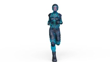 Koşan bir siber kadının 3 boyutlu canlandırması