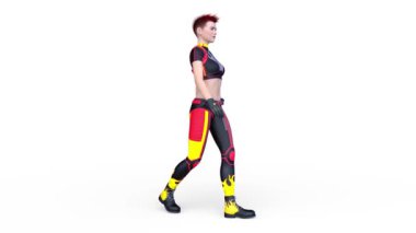 Yürüyen bir siber kadının 3 boyutlu canlandırması