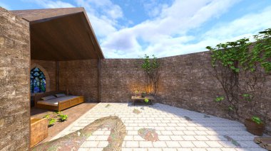 Çatı terasının 3B görüntülemesi