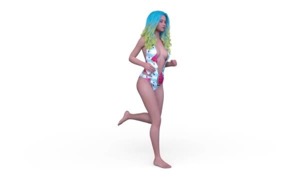 水着姿のランニング女の3Dレンダリング — ストック動画