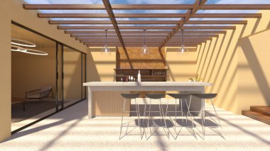 Evin yüzme havuzlu 3D görüntüsü