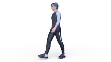 3D rendering of a walking man in a t-shirt