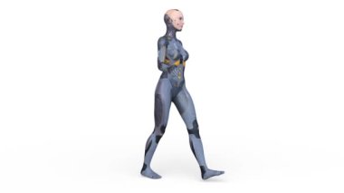 Yürüyen bir kadın sayborgun 3 boyutlu tasviri