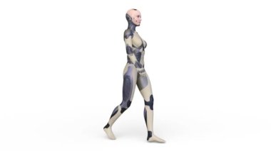 Yürüyen bir kadın sayborgun 3 boyutlu tasviri