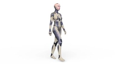 Yürüyen bir kadın sayborgun 3 boyutlu tasviri