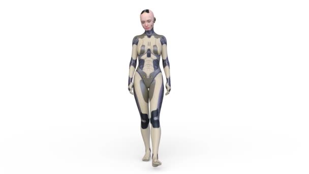 Rendering Female Cyborg Walking Face — Vídeo de stock