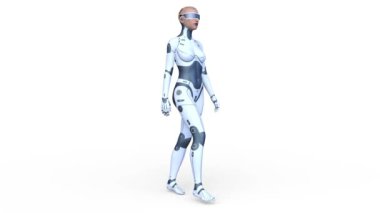 Yürüyen bir kadın sayborgun 3 boyutlu tasviri