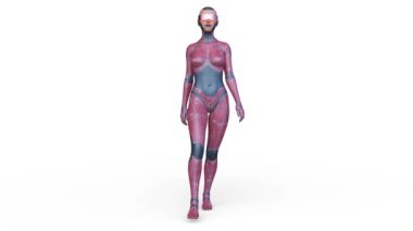 Yürüyen bir kadın sayborgun 3 boyutlu tasviri