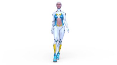 Yürüyen bir kadın sayborgun 3 boyutlu tasviri