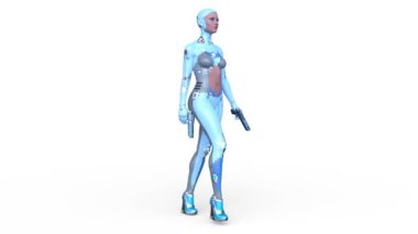 Yürüyen bir kadın sayborgun 3 boyutlu tasviri