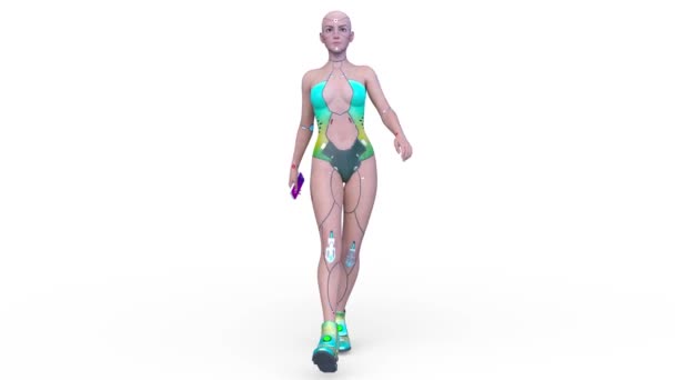 Renderowanie Chodzącej Kobiety Cyborg — Wideo stockowe
