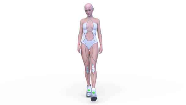Rendering Female Cyborg Walking Face — Vídeo de Stock