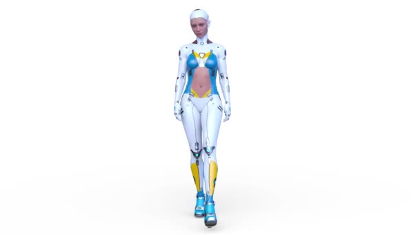 Rendering Female Cyborg Walking Face — Video