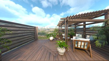 Çatı terasının 3B görüntülemesi