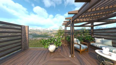 Çatı terasının 3B görüntülemesi