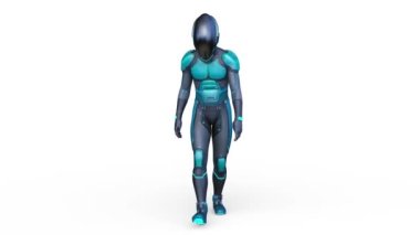 3D rendering of a cyber man walking face down