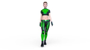 Koşan bir siber kadının 3 boyutlu canlandırması