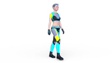 Koşan bir siber kadının 3 boyutlu canlandırması