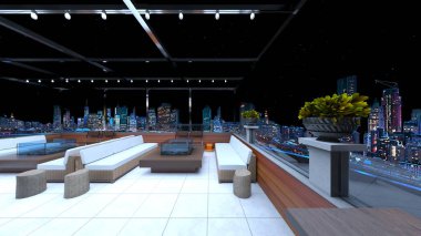 Çatı terasının 3B görüntülemesi