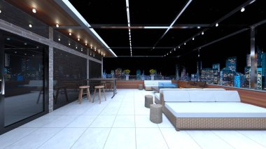 Çatı terasının 3B görüntülemesi