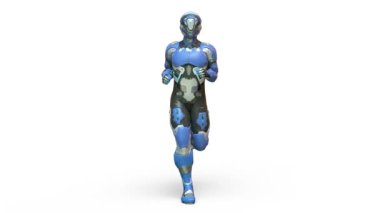 3D rendering of a running cyber man