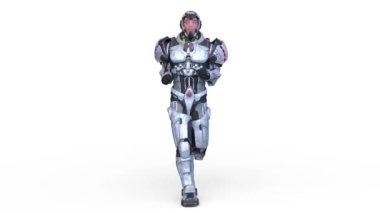 3D rendering of a running cyber man