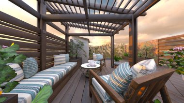 Çatı terasının 3B görüntülemesi