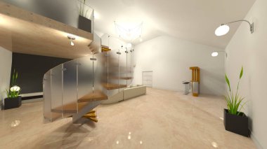 Oturma odasının gece görüşlü 3D görüntüsü