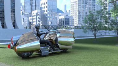 3D rendering of a cyber woman riding spacecraft