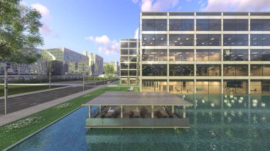 3D rendering of the glass wall buildings