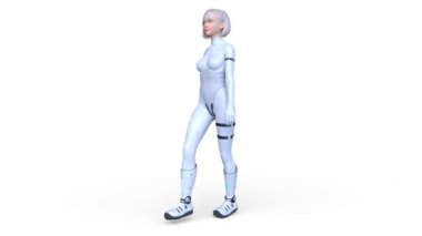 Yürüyen bir siber kadının 3 boyutlu canlandırması