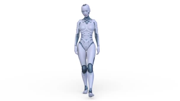 Rendering Female Cyborg Walking Face — Video Stock