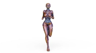 3D rendering of a running female alien