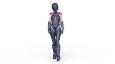 Yüzükoyun yürüyen bir siber kadının 3 boyutlu görüntüsü