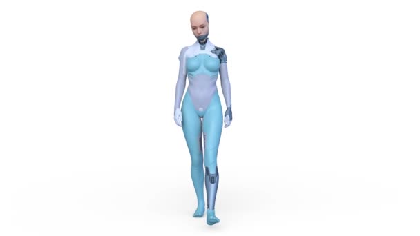 Rendering Female Cyborg Walking Face — Stock Video