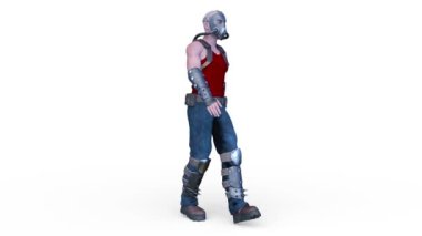 3D rendering of a walking masked soldier
