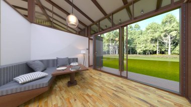 Ormandaki bir evin 3 boyutlu canlandırması