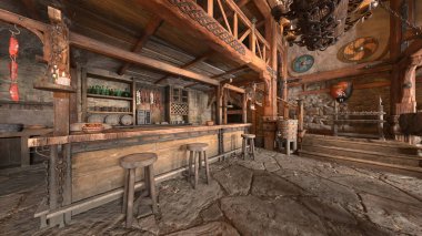 3D rendering of the bar with wooden interior